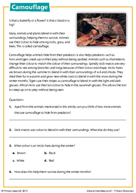 Download to read offline. . Animal camouflage reading answers